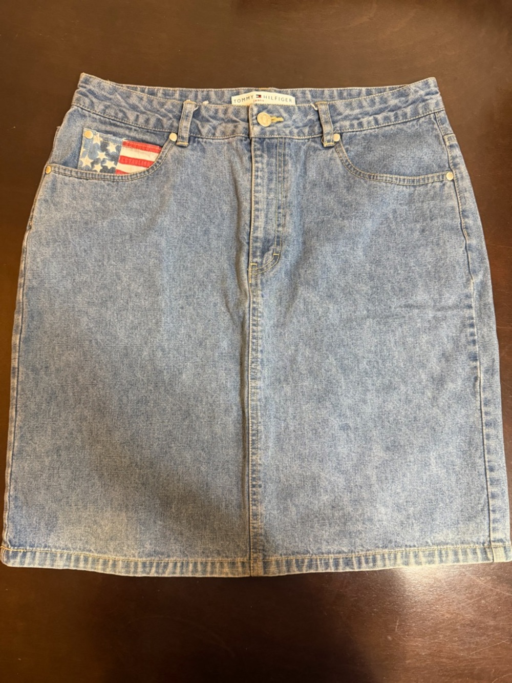 Tommy Hilfiger Denim Mini Skirt Flag Pocket Y2K Size 12 - Picture 1 of 3